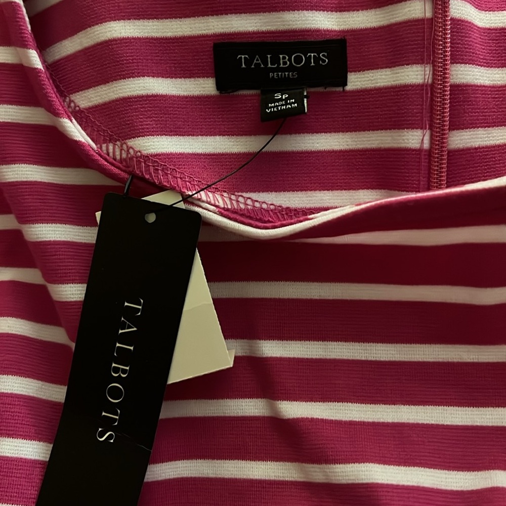 Talbots Fuchsia and White Striped Sleeveless Midi Dress - Picture 4 of 7